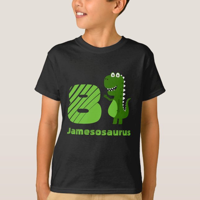 Personalisiert 8. Geburtstag Dinosaurier T-Shirt (Vorderseite)