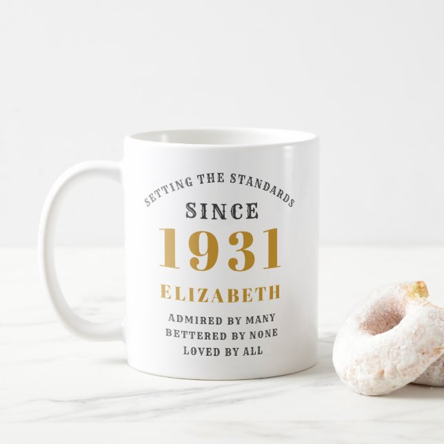 Personalisiert 90. Geburtstag 1931 Eleganter Name Kaffeetasse (Mit Donut)