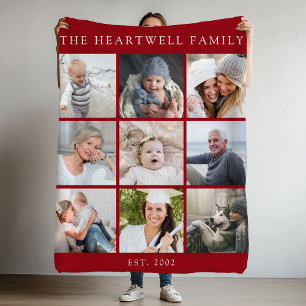 Personalisiert 9 Foto Collage Family Cranberry Red Fleecedecke