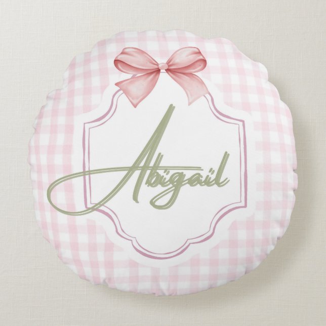 Personalisiert Abigail Baby Girl Kinderzimmer Bow& Rundes Kissen (Vorderseite)