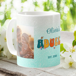 Personalisiert Abuela Foto Groovy Glitzer Kaffeetasse