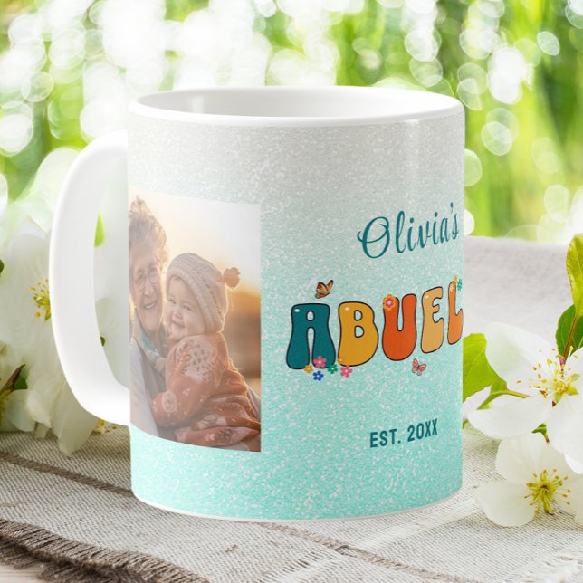 Personalisiert Abuela Foto Groovy Glitzer Kaffeetasse (Von Creator hochgeladen)