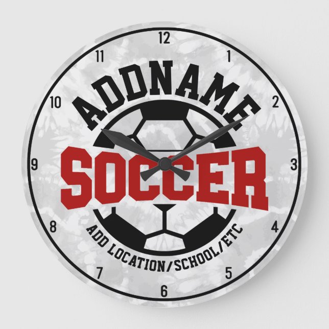 Personalisiert ADD NAME Soccer Player Team Krawatt Große Wanduhr (Vorderseite)