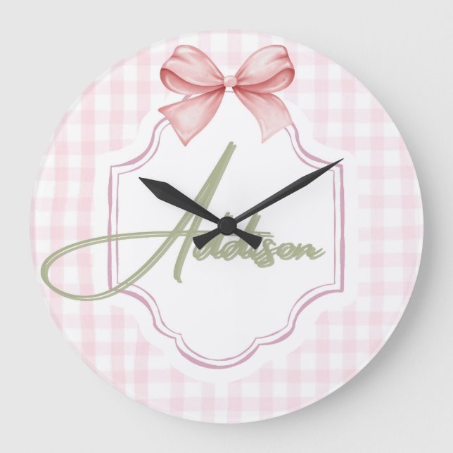 Personalisiert Addison Baby Girl Kinderzimmer Bow& Große Wanduhr (Vorderseite)