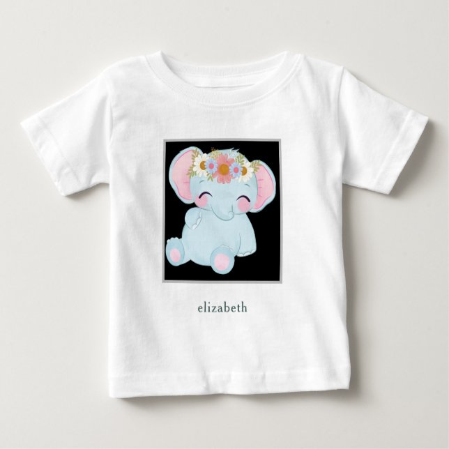 Personalisiert Adorable Baby Elephant Baby T-shirt (Vorderseite)