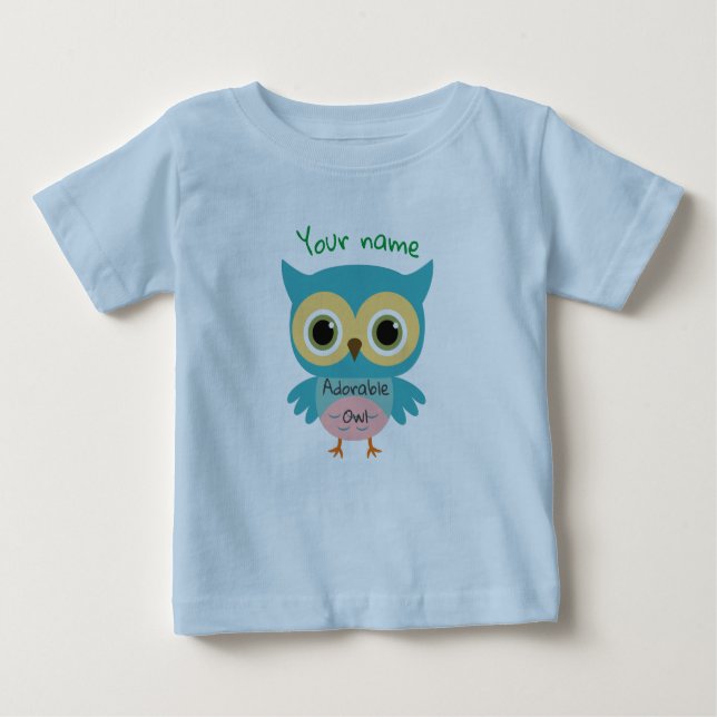 Personalisiert Adorable Blue Eule Baby T-shirt (Vorderseite)
