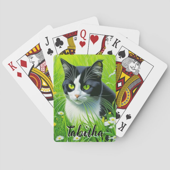 Personalisiert Adorable Cat im Milchbereich Spielkarten (Rückseite)