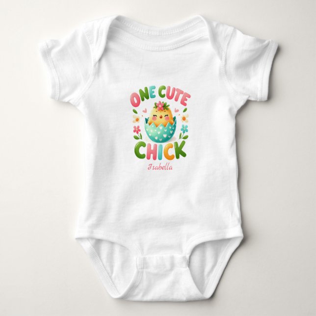 Personalisiert Adorable Chick Farbige Blume Baby Strampler (Vorderseite)