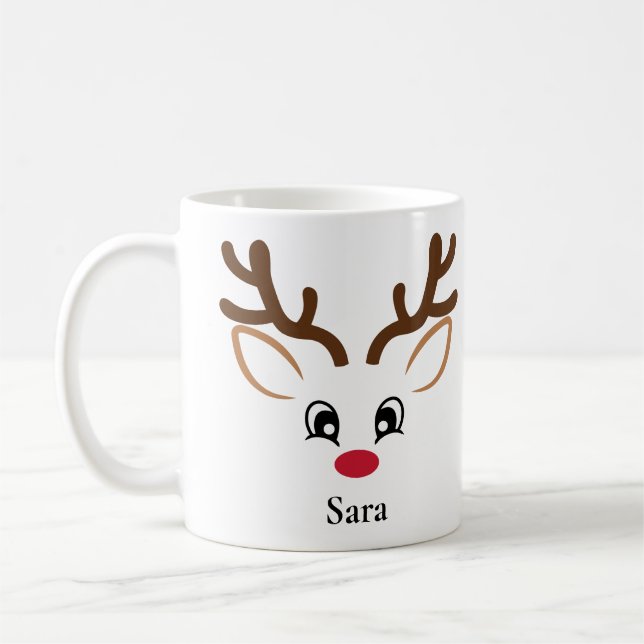 Personalisiert Adorable Face Rentier Weihnachtsfei Kaffeetasse (Links)