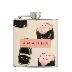 Personalisiert Adorable Sushi und Soy Sauce Muster Flachmann