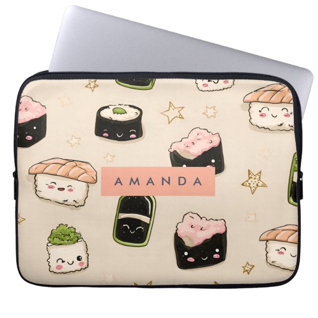 Personalisiert Adorable Sushi und Soy Sauce Muster Laptopschutzhülle (Vorderseite)