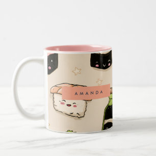 Personalisiert Adorable Sushi und Soy Sauce Muster Zweifarbige Tasse