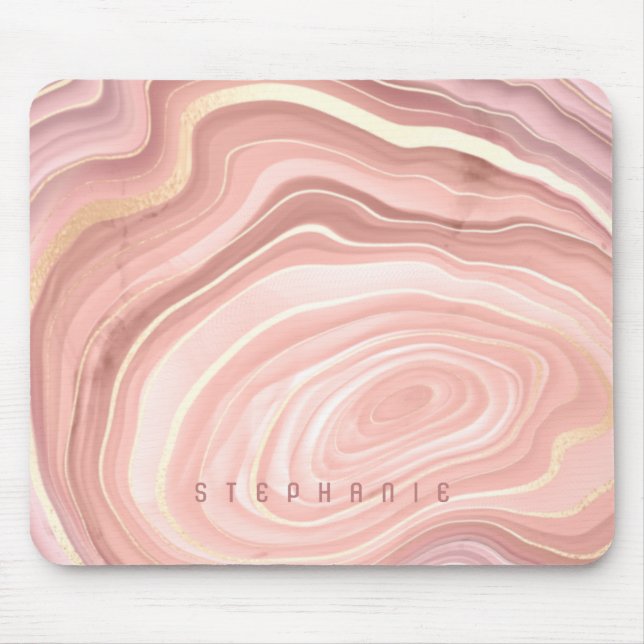 Personalisiert Agate Geode Blush Pink Gold Mousepad (Vorne)