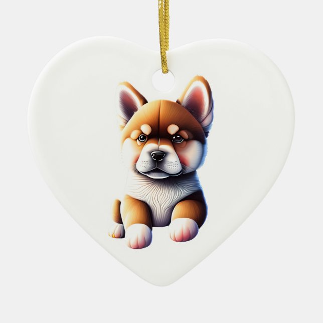Personalisiert Akita Puppy Hund Herz Keramik Ornament (Vorne)