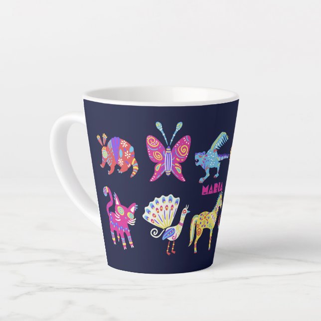 Personalisiert Alebrije Mexikanische Tiere Folk Ar Milchtasse (Linke Ecke)