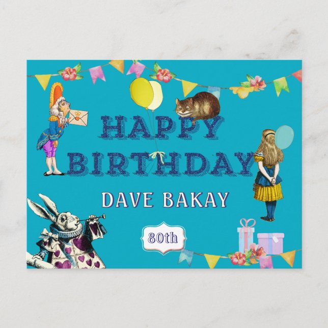 Personalisiert Alice Wonderland Happy Birthday Postkarte (Vorderseite)