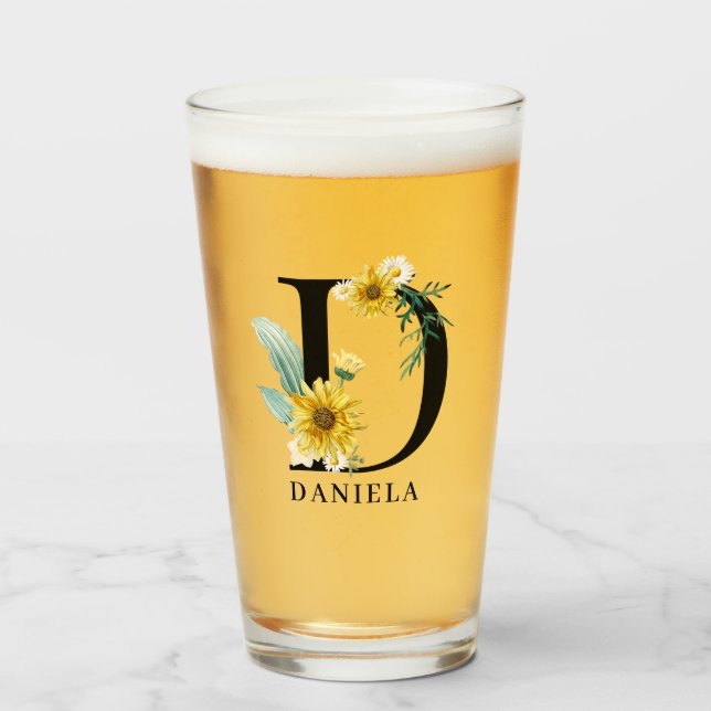 Personalisiert Alphabet D Floral Monogramm Glas (Vorne (Gefüllt))