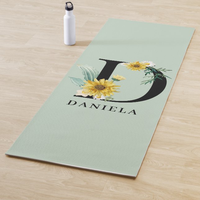 Personalisiert Alphabet D Floral Monogramm  Yogamatte (Beispiel)
