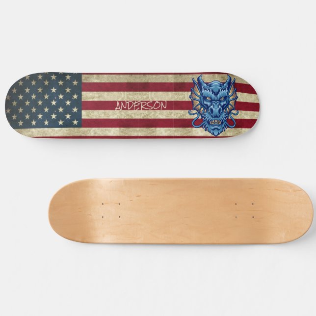 Personalisiert-American Blue Asian Dragon Skateboa Skateboard (Horizontal)