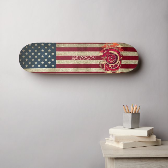 Personalisiert-American Blue Asian Dragon Skateboa Skateboard (Wandkunst (Horz))