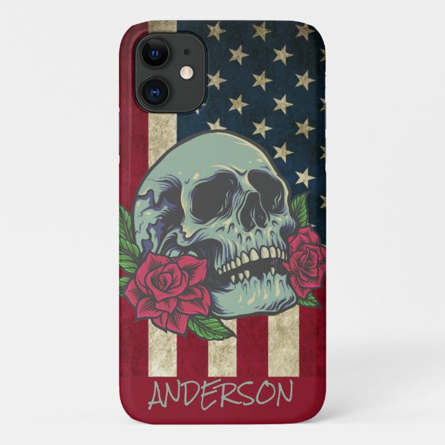Personalisiert-American Blue Skull Case-Mate iPhone Hülle (Rückseite)