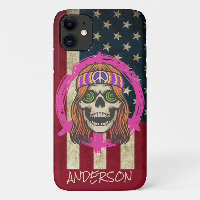 Personalisiert American Hippy Skull Case-Mate iPhone Hülle (Rückseite)