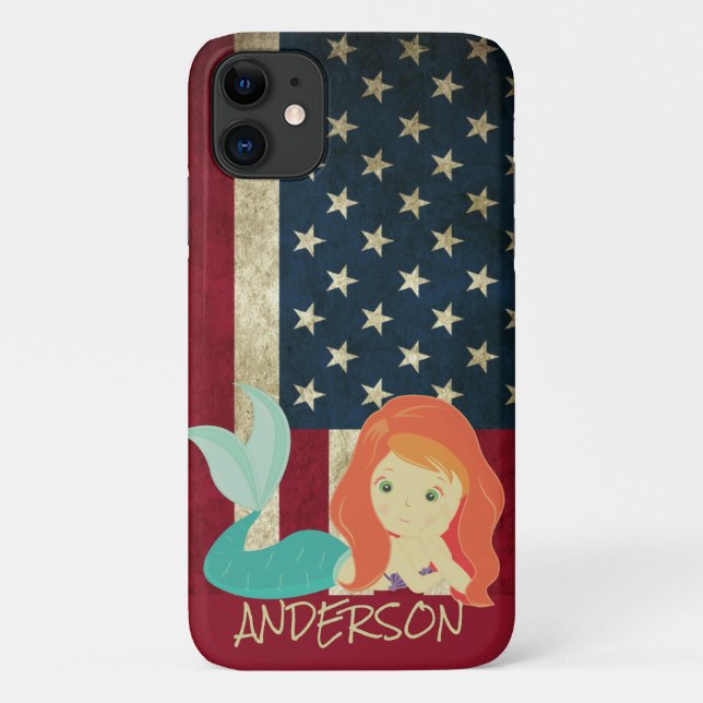 Personalisiert American Mermaid Orange Case-Mate iPhone Hülle (Rückseite)