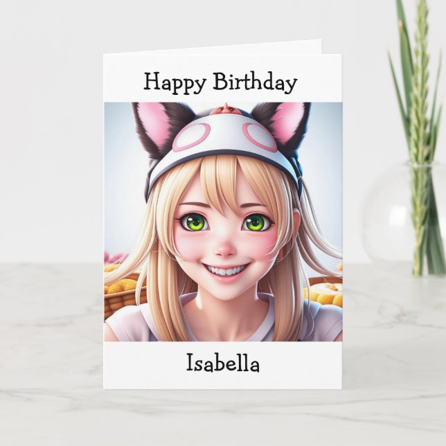 Personalisiert Anime Girl Birthday | Farbseite Karte (Vorderseite)