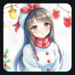 Personalisiert Anime Girl Christmas Quadratischer Aufkleber<br><div class="desc">Niedliches Anime-Mädchen mit Weihnachtsmannmütze mit Weihnachtsgeschmack. Niedlich zum Siegel Weihnachtskarten oder für kleine Geschenke.</div>