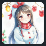 Personalisiert Anime Girl Christmas Quadratischer Aufkleber<br><div class="desc">Niedliches Anime-Mädchen mit Weihnachtsmannmütze mit Weihnachtsgeschmack. Niedlich zum Siegel Weihnachtskarten oder für kleine Geschenke.</div>