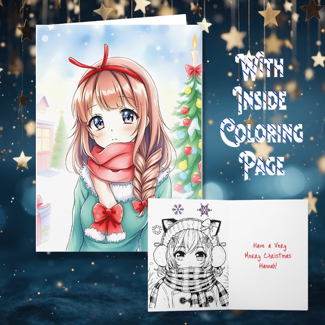 Personalisiert Anime Girl Coloring Page Weihnachte Karte (Von Creator hochgeladen)