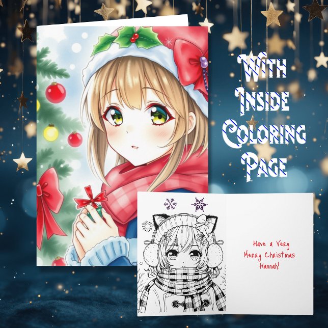 Personalisiert Anime Girl Coloring Page Weihnachte Karte (Von Creator hochgeladen)