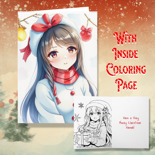 Personalisiert Anime Girl Coloring Page Weihnachte Karte (Von Creator hochgeladen)