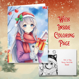 Personalisiert Anime Girl Coloring Page Weihnachte Karte