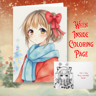 Personalisiert Anime Girl Coloring Page Weihnachte Karte