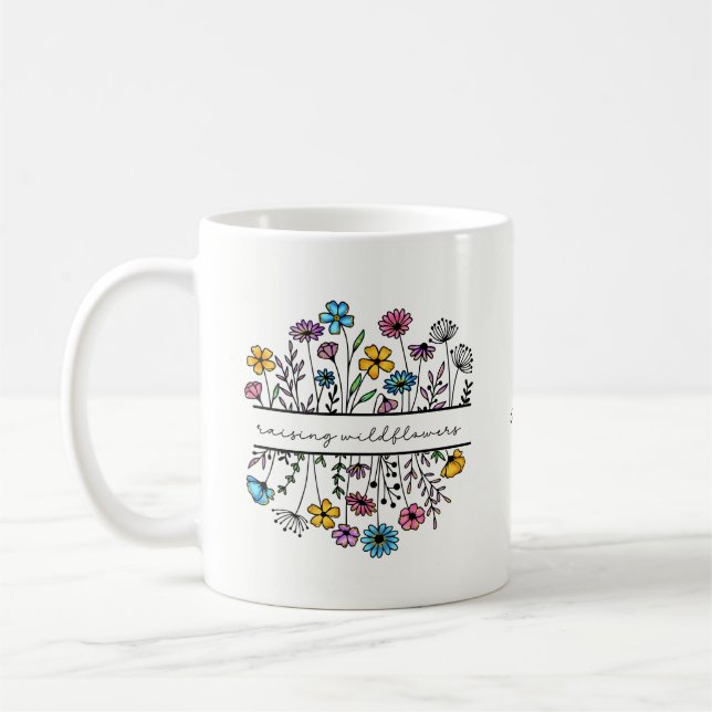 Personalisiert ansteigende Wildblumen Mama des Blu Kaffeetasse (Links)