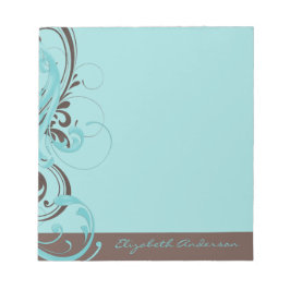 Personalisiert Aqua Blue Brown Floral Notepad Notizblock
