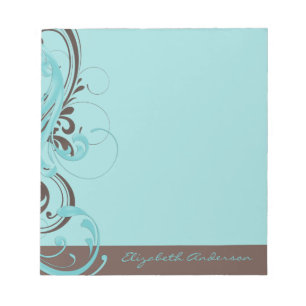 Personalisiert Aqua Blue Brown Floral Notepad Notizblock