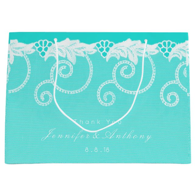 Personalisiert Aqua Blue Ocean Royal Lace Große Geschenktüte (Vorderseite)