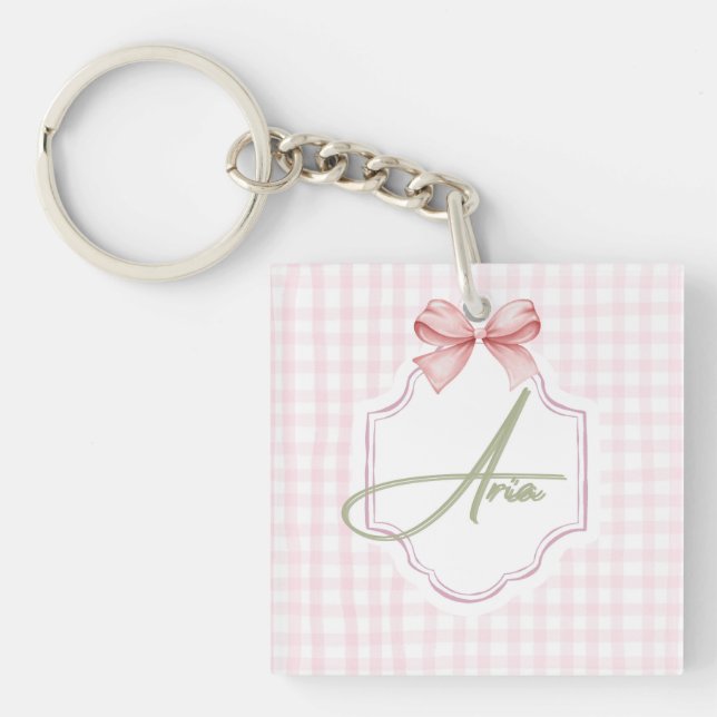 Personalisiert Aria Baby Girl Kinderzimmer Bow&Gin Schlüsselanhänger (Vorderseite)