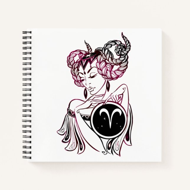 Personalisiert Aries Art Deco Lady Notizbuch (Vorderseite)