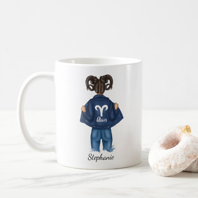 Personalisiert Aries Girl Jean Kaffeetasse (Mit Donut)