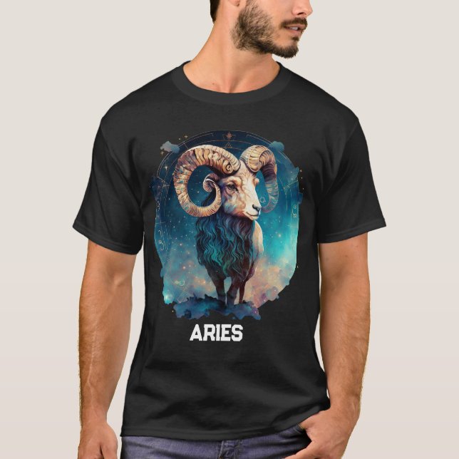 Personalisiert Aries Zodiac Astrologie Ram Birthda T-Shirt (Vorderseite)