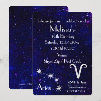 Personalisiert Aries Zodiac Galaxy Party Einladung