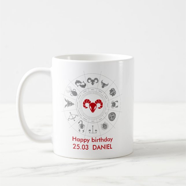 Personalisiert Aries Zodiac Geburtstagsgeschenk Kaffeetasse (Links)