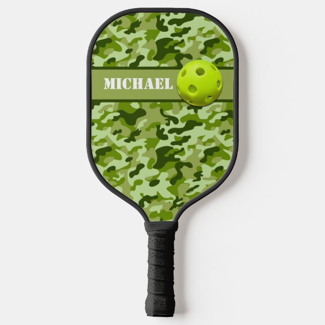 Personalisiert Army Green Camouflage Pickleball Schläger (Rückseite)