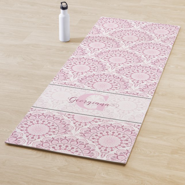 Personalisiert Art Deco Pink Confetti Lace Mandala Yogamatte (Beispiel)
