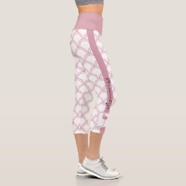 Personalisiert Art Deco Wave Patten Pink Flamingo Capri Leggings