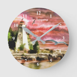 Personalisiert Art Lighthouse Wall Clock Runde Wanduhr