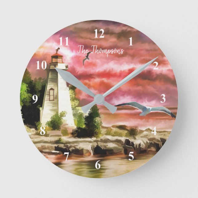 Personalisiert Art Lighthouse Wall Clock Runde Wanduhr (Vorderseite)